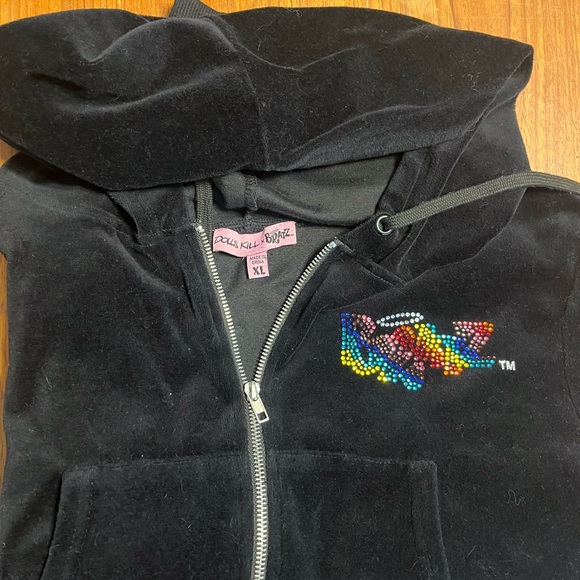 Dolls Kill Black Hoodie with Multicolor Beaded Logo and shorts - Picture 1 of 5
